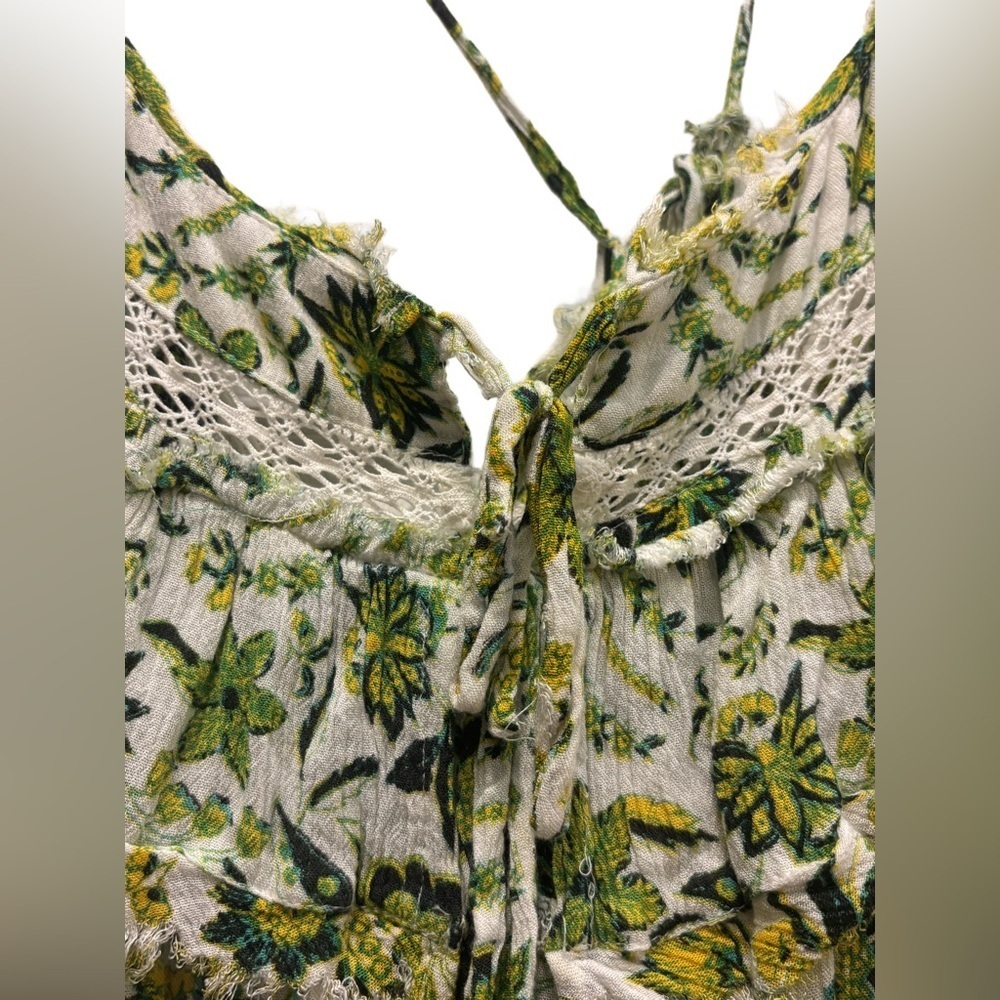 Free People Floral Tie-Front Mini Dress 🌿 Lace, bright green pattern, size M - Picture 8 of 9